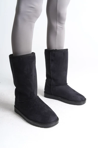 FREYA Bağcıksız Düz Taban İçi Kürklü Süet Kadın Bot  SST - Siyah ürün görseli