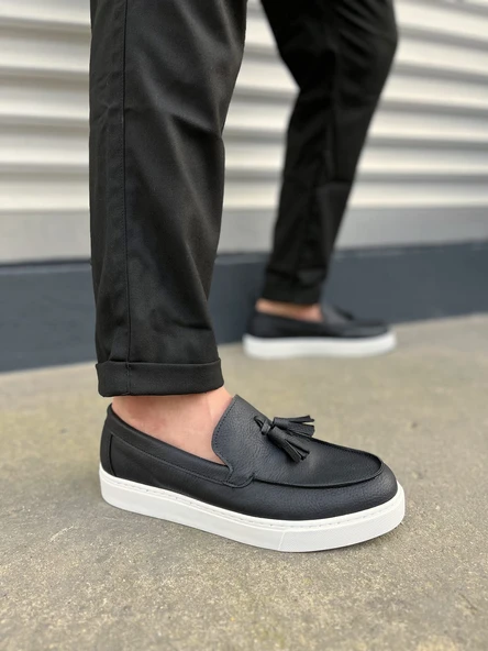 JY153 Bloom Bağcıksız Püsküllü Cilt Erkek Günlük Spor Klasik Ayakkabı CBT - Siyah ürün görseli