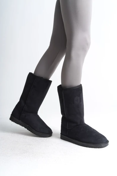 FREYA Bağcıksız Düz Taban İçi Kürklü Süet Kadın Bot  SST - Siyah - Resim 2