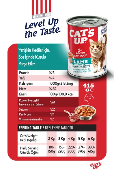 Cats Up Yaş Yetişkin Kedi Maması Kuzu Etli 415gr - Resim 2