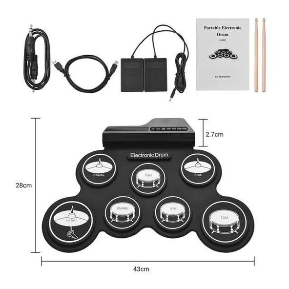 MagicVoice G3002 Elektronik Bateri Roll UP Davul Matı Kiti 7 Ped - Resim 2
