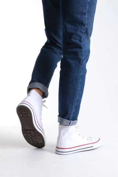 JY0423 AXE Bağcıklı Keten Kumaş Erkek Günlük Sneaker Ayakkabı KBT - Beyaz - Resim 4