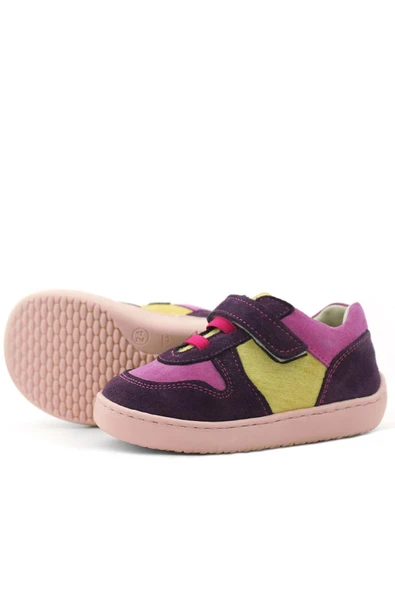 Rakerplus Bob Hakiki Deri Mor Pembe Barefoot Cırtlı Lastikli Bebek Sneaker Ayakkabı - Resim 7