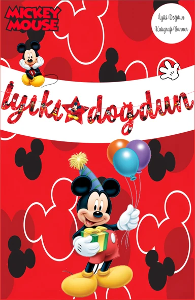 Mickey Mouse Temalı İyiki Doğdun Kaligrafi Banner - Resim 2