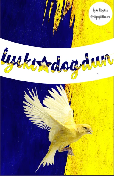 Sarı Lacivert Taraftar Temalı İyiki Doğdun Kaligrafi Banner - Resim 2