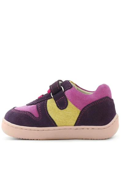 Rakerplus Bob Hakiki Deri Mor Pembe Barefoot Cırtlı Lastikli Bebek Sneaker Ayakkabı - Resim 5