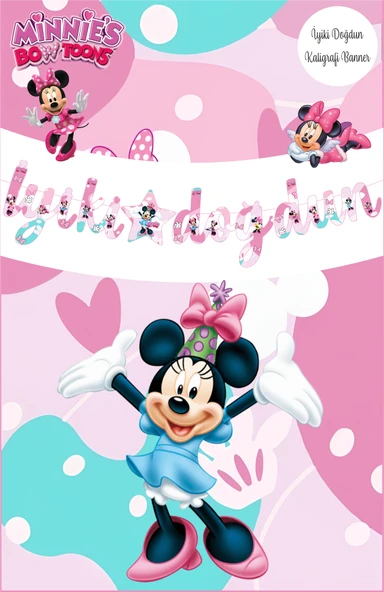 Minnie Mouse Temalı İyiki Doğdun Kaligrafi Banner - Resim 2