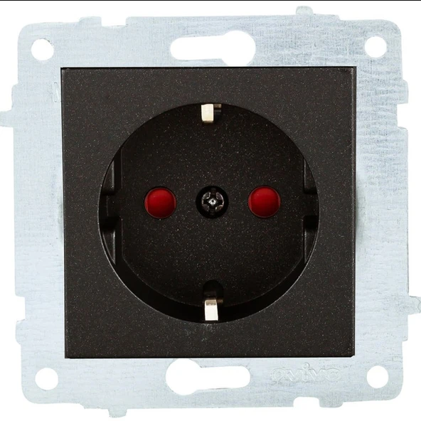 Ovivo Metalik Siyah Cocuk Korumalı Topraklı Priz Çerçevesiz Grano