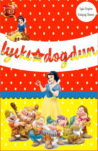 Pamuk Prenses Temalı İyiki Doğdun Kaligrafi Banner - Resim 2