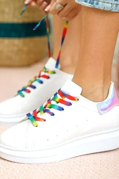 100 cm Gökkuşağı Renkli Yassı Ayakkabı Bağcığı - Resim 6