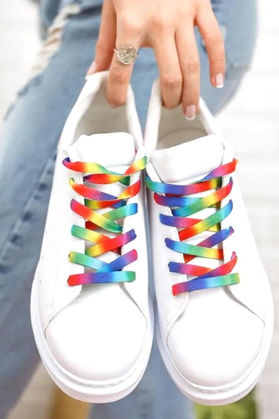 100 cm Gökkuşağı Renkli Yassı Ayakkabı Bağcığı - Resim 5