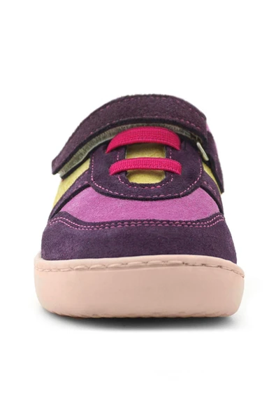 Rakerplus Bob Hakiki Deri Mor Pembe Barefoot Cırtlı Lastikli Bebek Sneaker Ayakkabı - Resim 4