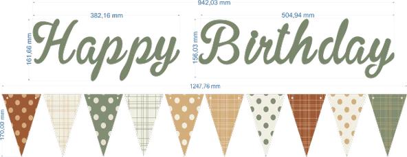 Küf Yeşili Happy Birthday Kaligrafi Banner ve Desenli Flama Set - Resim 3