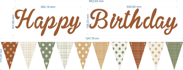 Karamel Happy Birthday Kaligrafi Banner ve Desenli Flama Set - Resim 3
