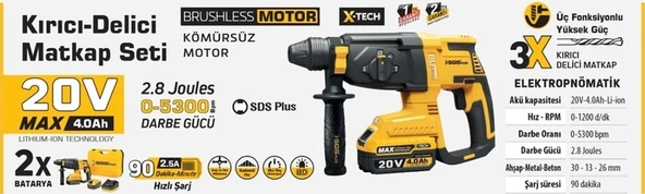 Sgs 5521 Şarjlı Kırıcı Delici Matkap Seti 20 Volt 4 Ah Kömürsüz Motor - Resim 2