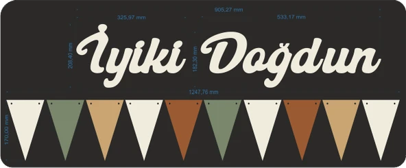 Vanilya İyi ki Doğdun Kaligrafi Banner ve Düz Renk Flama Set - 3