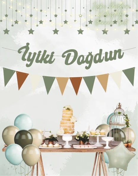 Küf Yeşili İyi ki Doğdun Kaligrafi Banner ve Düz Renk Flama Set - Resim 2