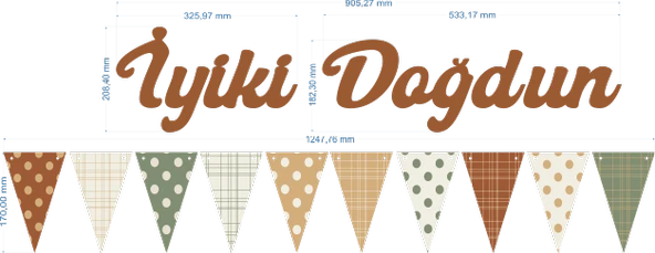 Karamel İyi ki Doğdun Kaligrafi Banner ve Desenli Flama Set - Resim 3