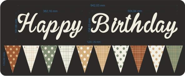 Vanilya Happy Birthday Kaligrafi Banner ve Desenli Flama Set - Resim 3