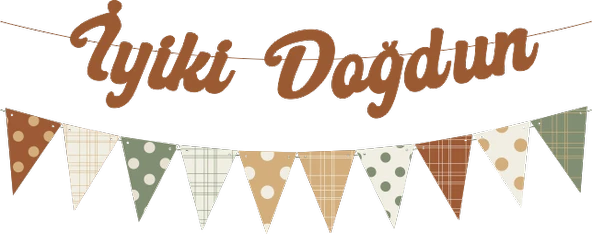 Karamel İyi ki Doğdun Kaligrafi Banner ve Desenli Flama Set ürün görseli 1