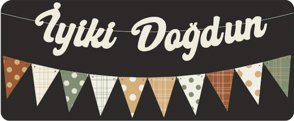 Vanilya İyi ki Doğdun Kaligrafi Banner ve Desenli Flama Set ürün görseli 1