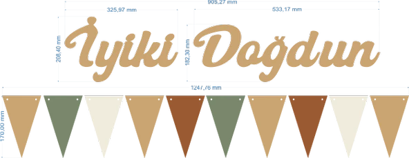 Sütlü Kahve İyi ki Doğdun Kaligrafi Banner ve Düz Renk Flama Set - 3