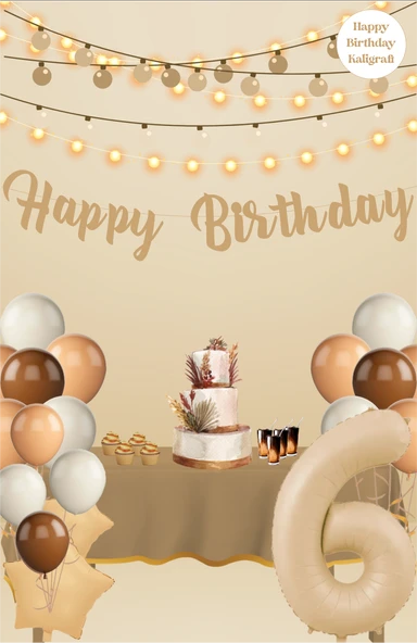 Sütlü Kahve Temalı Happy Birthday Kaligrafi Banner - 2
