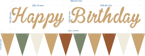 Sütlü Kahve Happy Birthday Kaligrafi Banner ve Düz Renk Flama Set - 3