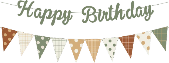 Küf Yeşili Happy Birthday Kaligrafi Banner ve Desenli Flama Set ürün görseli 1