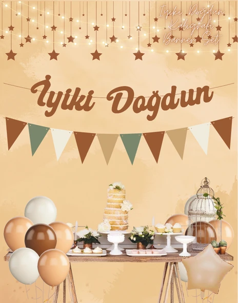 Karamel İyi ki Doğdun Kaligrafi Banner ve Düz Renk Flama Set - Resim 2