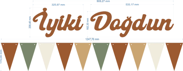Karamel İyi ki Doğdun Kaligrafi Banner ve Düz Renk Flama Set - Resim 3