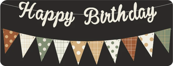 Vanilya Happy Birthday Kaligrafi Banner ve Desenli Flama Set ürün görseli 1
