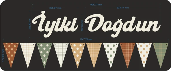 Vanilya İyi ki Doğdun Kaligrafi Banner ve Desenli Flama Set - Resim 3