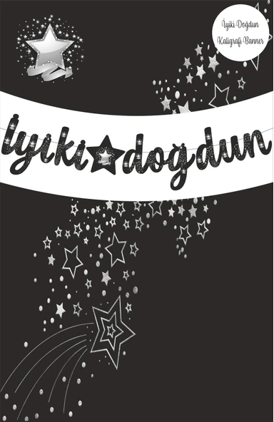 Gümüş Yıldız Temalı İyiki Doğdun Kaligrafi Banner - 2