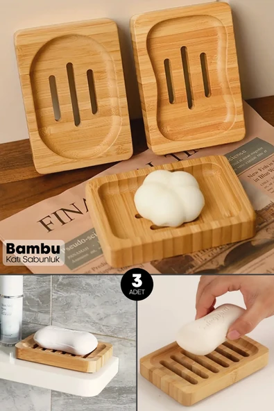 Tilbe Home 3 Adet Doğal Bambu Katı Sabunluk Mutfak Banyo Organizeri Dekoratif Hamam Sauna Sabunluk