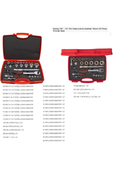 İzeltaş 1113 00 1038 Altı Köşe Lokma Anahtar Takımı 35 Parça - Resim 3