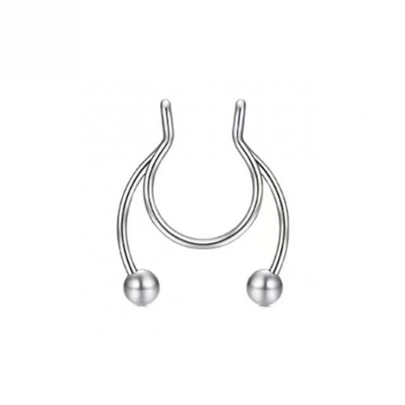 Gri Fake Sahte Septum Sıkıştırmalı Geçmeli Piercing