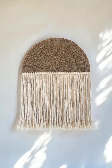 Bohem Hasır Duvar Dekoru Makrome Duvar Süsü Kısa