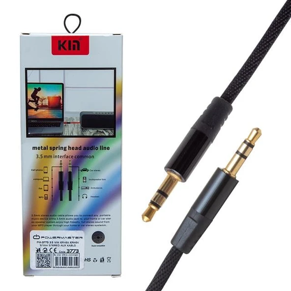 Powermaster PM-3773 3.5 Mm Erkek/Erkek Siyah 1.1 Metre Stereo Aux Kablo - 2
