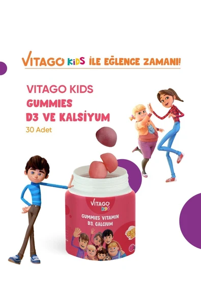VİTAGO-Kids Gummies D3 Vitamini, Kalsiyum Içeren 30 Adet Çiğnenebilir Gummy Jel - Resim 5
