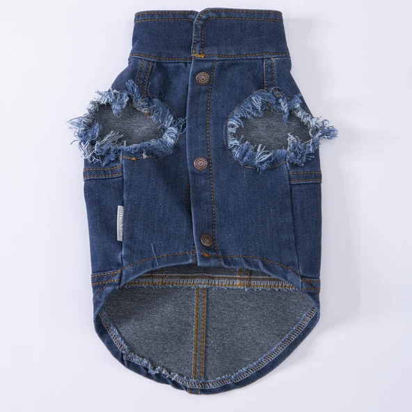 Pawstar Küçük Irk Köpek için Denim Yelek - 4