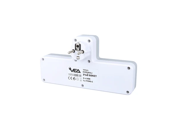 Anahtarlı Topraklı Priz Adaptörü, 3 SOKETLİ 3xUSB 2.4A, 1xTYPE-C 20 watt, AKIM KORUMALI PRİZ, 10 A, 2500 W, Duvar Fişi, USB Fişi, USB C Bağlantı Noktalı, Hızlı Şarj, - Resim 3