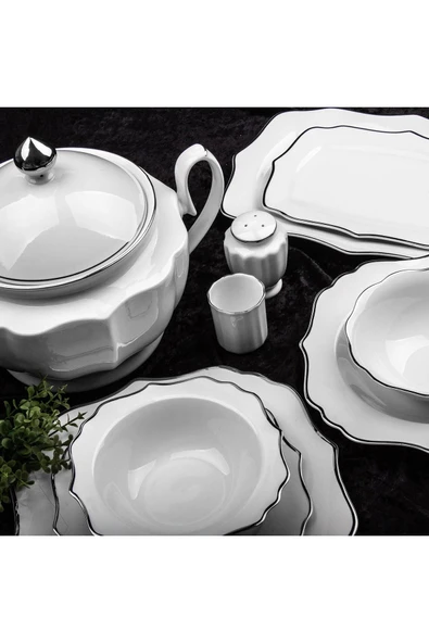 Silver Porselen 60 Parça 12 Kişilik Yemek Takımı - 1
