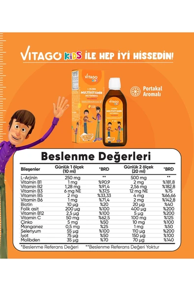 VİTAGO-Kids-l-arjinin, Multivitamin Şurup Rafadan Tayfa - Resim 3