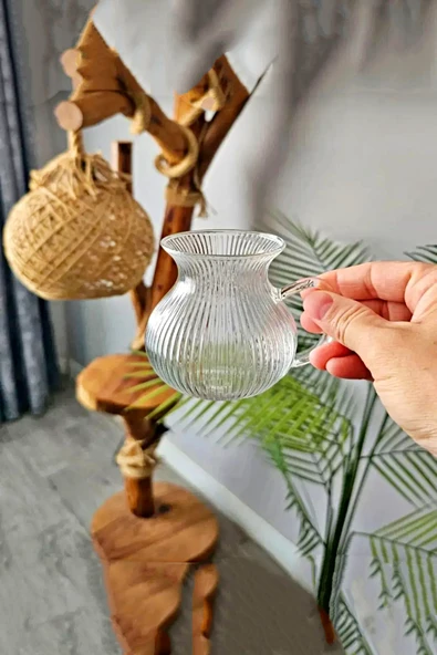 Tilbe Home 6'lı Çizgili Keyfi Ala Borosilikat Cam Bardak Takımı Isıya Dayanıklı Kulplu Çay Bardağı Seti - Resim 2