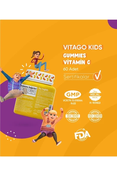VİTAGO-Kids Gummies C Vitamini Içeren 60 Adet Çiğnenebilir Gummy Jel - Resim 4