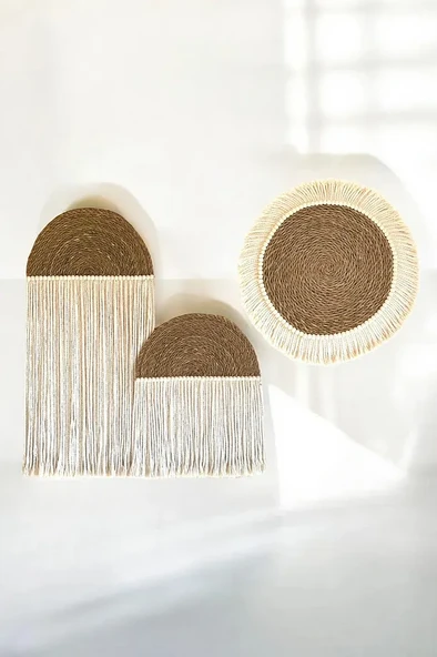 Bohem Hasır Duvar Dekoru Makrome Duvar Süsü 3'lü