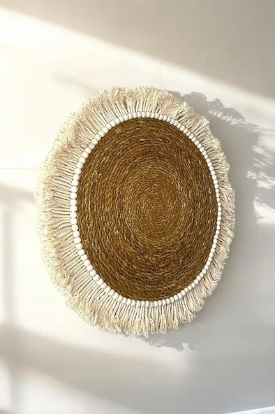 Bohem Hasır Yuvarlak Duvar Dekoru Makrome Duvar Süsü - Hasır Supla - 2