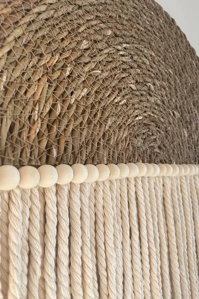 Bohem 3'lü Makrome Hasır Duvar Dekorasyonu Aynalı Duvar Süsü Seti - 2