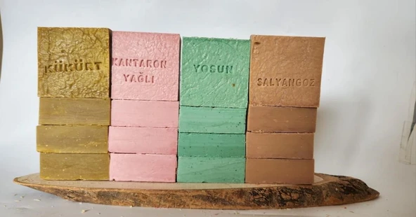 Doğal Üretim Sabunu Karışık (Kükürt-Kantaron-Yosun-Salyangoz)16'lı Set ürün görseli